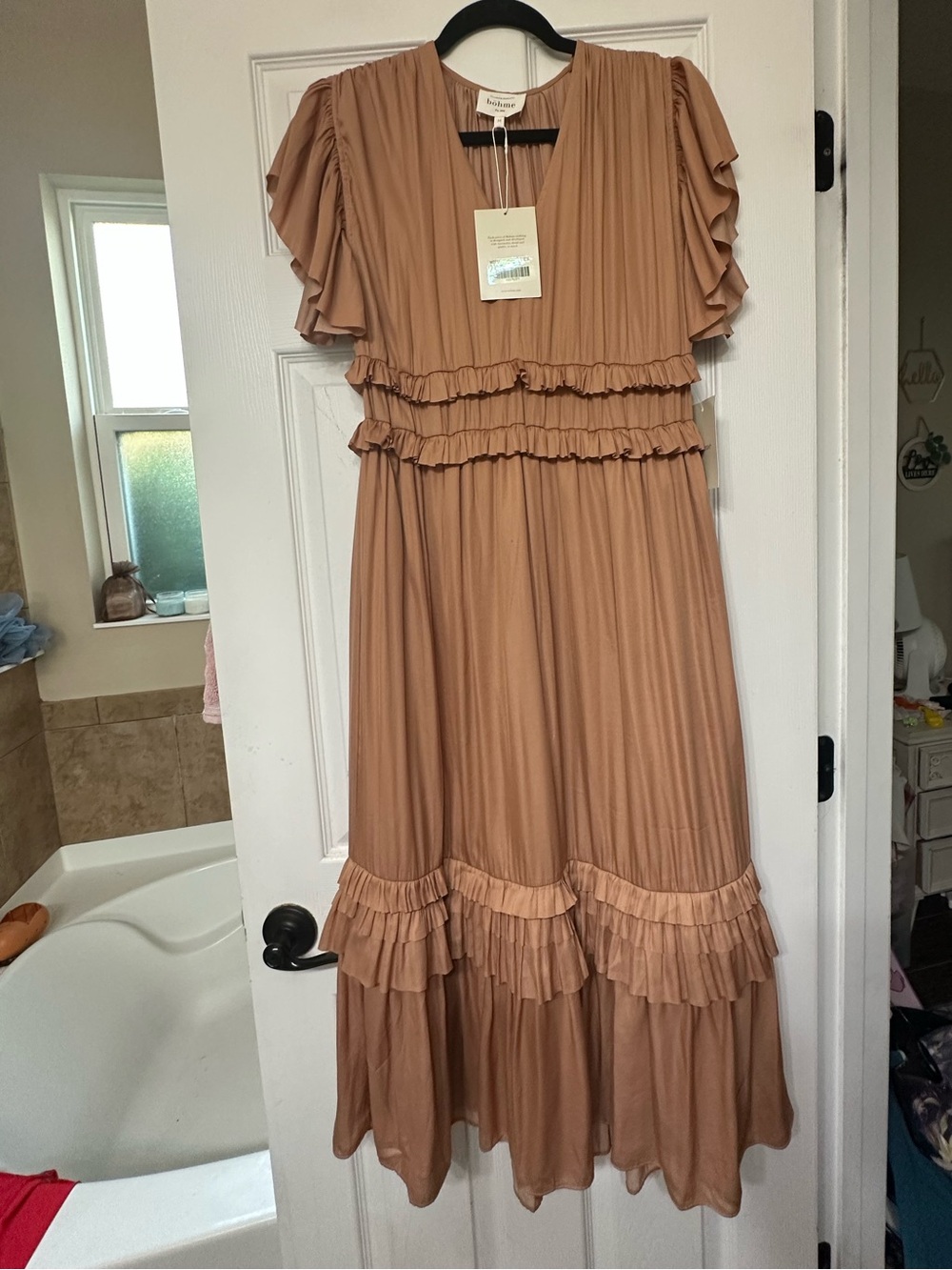 Böhme peach Tiered Ruffle Maxi Dress